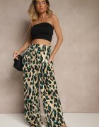 rosa Pantaloni panteră verde-bej largi cu talie înaltă Paper Bag Saliandra