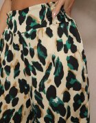 rosa Pantaloni panteră verde-bej largi cu talie înaltă Paper Bag Saliandra