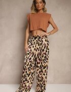 rosa Pantaloni Roz-Bej Imprimeu leopard cu croială largă Paper Bag High Waist Saliandra