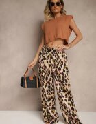 rosa Pantaloni Roz-Bej Imprimeu leopard cu croială largă Paper Bag High Waist Saliandra