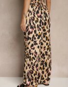 rosa Pantaloni Roz-Bej Imprimeu leopard cu croială largă Paper Bag High Waist Saliandra