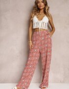 rosa Pantaloni roz din bumbac cu model abstract cu talie înaltă și elastic în talie Lilliah