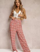 rosa Pantaloni roz din bumbac cu model abstract cu talie înaltă și elastic în talie Lilliah