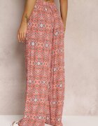 rosa Pantaloni roz din bumbac cu model abstract cu talie înaltă și elastic în talie Lilliah