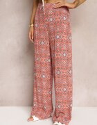 rosa Pantaloni roz din bumbac cu model abstract cu talie înaltă și elastic în talie Lilliah