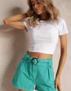 rosa Pantaloni scurți albastri High Waist din bumbac decorați cu curea cu cataramă Dasslina