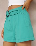 rosa Pantaloni scurți albastri High Waist din bumbac decorați cu curea cu cataramă Dasslina