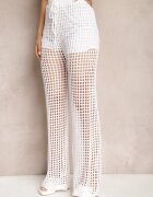rosa Pantaloni scurți albi ajurați cu elastic în talie și căptușeală Waloella