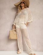 rosa Pantaloni scurți bej ajurați cu elastic în talie și talpă Waloella