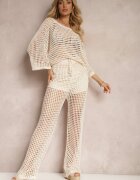 rosa Pantaloni scurți bej ajurați cu elastic în talie și talpă Waloella