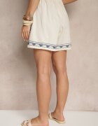 rosa Pantaloni scurți Bej High Waist din Bumbac Decorat cu Broderie Filianira