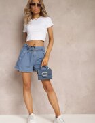 rosa Pantaloni scurți bleumarin talie înaltă din bumbac decorate cu o curea cu cataramă Dasslina
