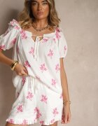 rosa Pantaloni scurți Fucsia din Viscoză Talie înaltă cu flori Nilvella