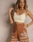 rosa Pantaloni scurți Maro High Waist din Bumbac Ornamentați cu Broderie Filianira