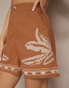 rosa Pantaloni scurți Maro High Waist din Bumbac Ornamentați cu Broderie Filianira