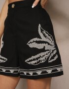 rosa Pantaloni scurți Negru Talie înaltă din Bumbac Brodate Filianira