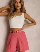 rosa Pantaloni scurți Roz închis de bumbac cu centură Haidiera