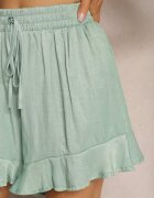rosa Pantaloni scurți Verzi High Waist cu o croială lejeră cu elastic în talie și volan Kinnea