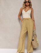 rosa Pantaloni textili bej cu elastic încrețit Pimpernel