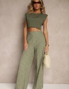 rosa Pantaloni Verzi Din bumbac Brodați High Waist Cu croială largă Milirelia