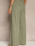 rosa Pantaloni Verzi Din bumbac Brodați High Waist Cu croială largă Milirelia