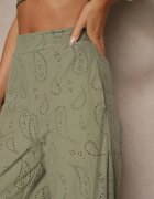 rosa Pantaloni Verzi Din bumbac Brodați High Waist Cu croială largă Milirelia