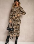rosa Pulover Bej cu Viscoză cu imprimeu leopard Decorat cu Fir Metalic Sallisia