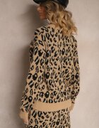 rosa Pulover Bej cu Viscoză cu imprimeu leopard Decorat cu Fir Metalic Sallisia