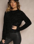 rosa Pulover Negru cu Vâscoză și Fir Metalic Sanavirae