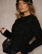 rosa Pulover Negru cu Vâscoză și Fir Metalic Sanavirae