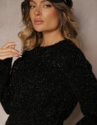 rosa Pulover Negru cu Vâscoză și Fir Metalic Sanavirae