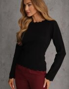 rosa Pulover Negru cu Viscoză și Volănaș Decorativ Mevidella