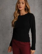 rosa Pulover Negru cu Viscoză și Volănaș Decorativ Mevidella