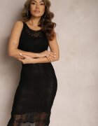 rosa Rochie ajurată neagră tip bodycon cu jupă cu bretele în set Xanthemme