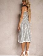 rosa Rochie Alb-Negru cu dungi cu bretele cu partea superioară încrețită Grulea