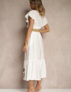 rosa Rochie Alb-Negru din Vascoză Decorată cu Curea și Broderie Nilorelle
