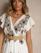 rosa Rochie Alb-Negru din Vascoză Decorată cu Curea și Broderie Nilorelle