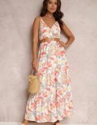 rosa Rochie Alb-Portocalie cu Cureaua Nevin