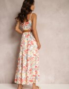 rosa Rochie Alb-Portocalie cu Cureaua Nevin