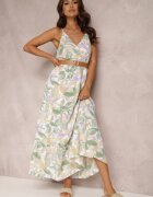 rosa Rochie Alb-Verde cu curea Nevin