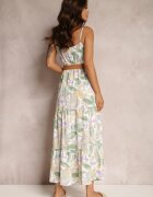 rosa Rochie Alb-Verde cu curea Nevin