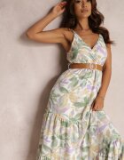 rosa Rochie Alb-Verde cu curea Nevin