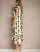 rosa Rochie Alb-Verde Evazată florală din bumbac Efalithea
