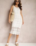 rosa Rochie Albă Ajourată Stil Bodycon cu Jupă pe Bretele Inclus Xanthemme