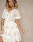 rosa Rochie Albă Boho Decorată Cu șnur și Broderii Evinelle