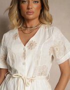 rosa Rochie Albă Boho Decorată Cu șnur și Broderii Evinelle