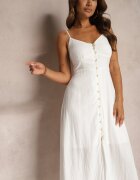 rosa Rochie albă cambrată cu nasturi și bretele reglabile Quafea