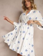 rosa Rochie Albă Cloche cu Viscoză Decorată cu Broderie Aravella