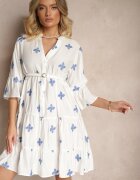 rosa Rochie Albă Cloche cu Viscoză Decorată cu Broderie Aravella