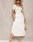 rosa Rochie Albă Cloche Maxi cu Decolteu Spaniol Kailra